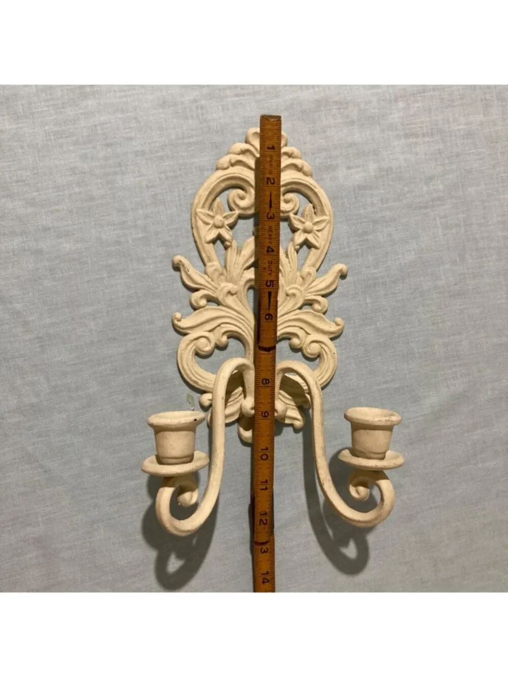 Ornate Cast Iron Chippy White Wall Taper Candle Sconce